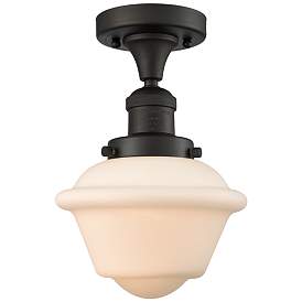 Image1 of Oxford 7.5" Wide Oil Rubbed Bronze Semi Flush Mount w/ Matte White Sha