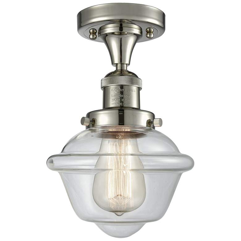Image 1 Oxford 7.5" Wide Polished Nickel Semi Flush Mount w/ Clear Shade