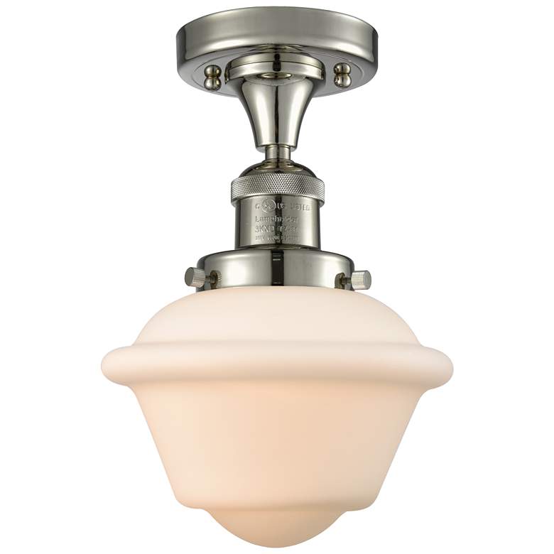 Image 1 Oxford 7.5" Wide Polished Nickel Semi Flush Mount w/ Matte White Shade