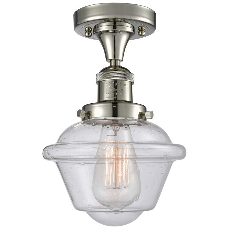 Image 1 Oxford 7.5" Wide Polished Nickel Semi Flush Mount w/ Seedy Shade