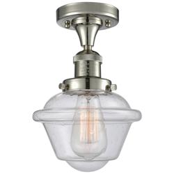 Oxford 7.5" Wide Polished Nickel Semi Flush Mount w/ Seedy Shade