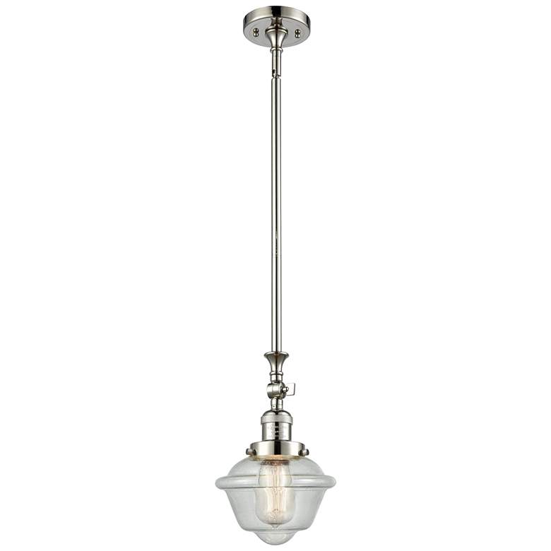 Image 1 Oxford 7.5" Wide Polished Nickel Stem Hung Mini Pendant w/ Seedy Shade