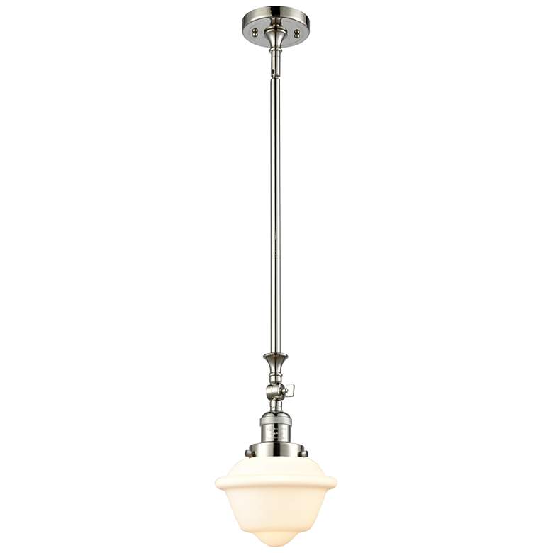 Image 1 Oxford 7.5" Wide Polished Nickel Stem Hung Mini Pendant w/ White Shade