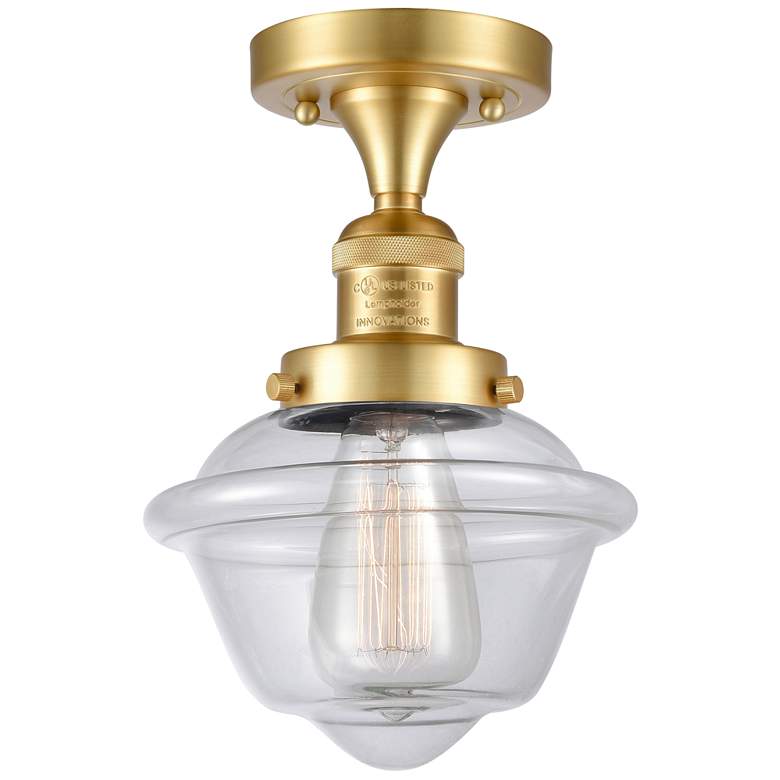 Image 1 Oxford 7.5" Wide Satin Gold Semi Flush Mount w/ Clear Shade