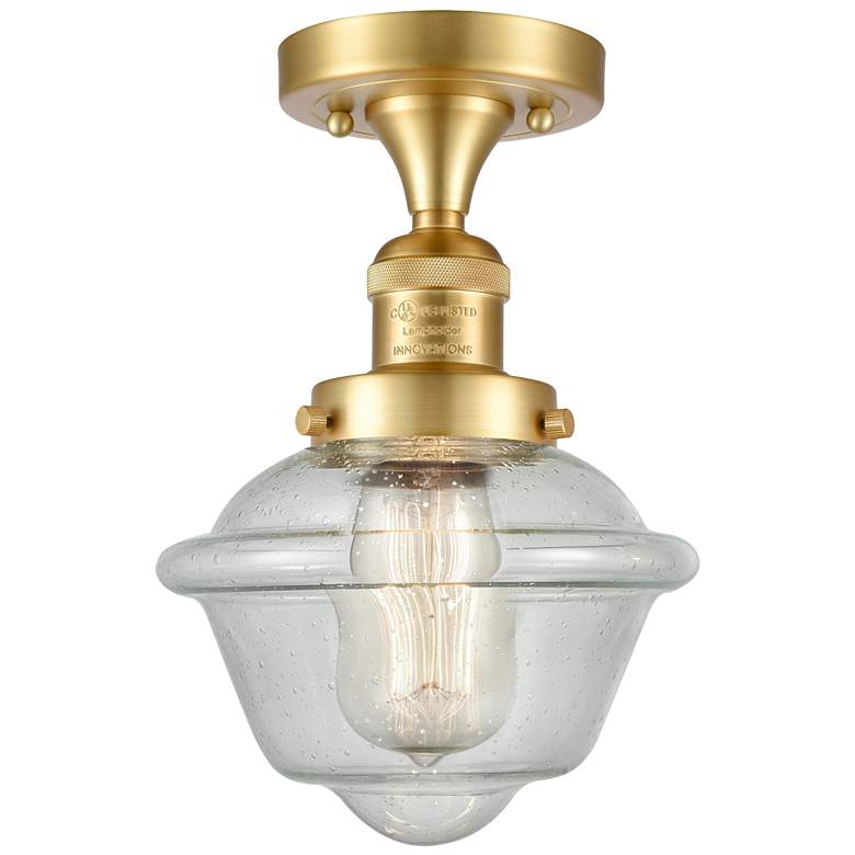 Image 1 Oxford 7.5" Wide Satin Gold Semi Flush Mount w/ Seedy Shade