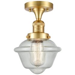 Oxford 7.5" Wide Satin Gold Semi Flush Mount w/ Seedy Shade