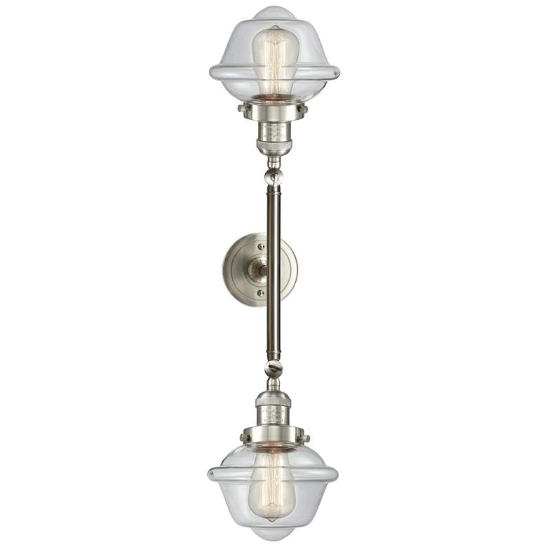 Image 1 Oxford 7.5"W 2 Light Brushed Satin Nickel Bath Vanity Light w/ Clear S