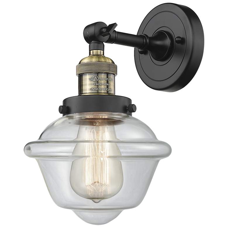 Image 1 Oxford 8" Black Antique Brass Sconce w/ Clear Shade