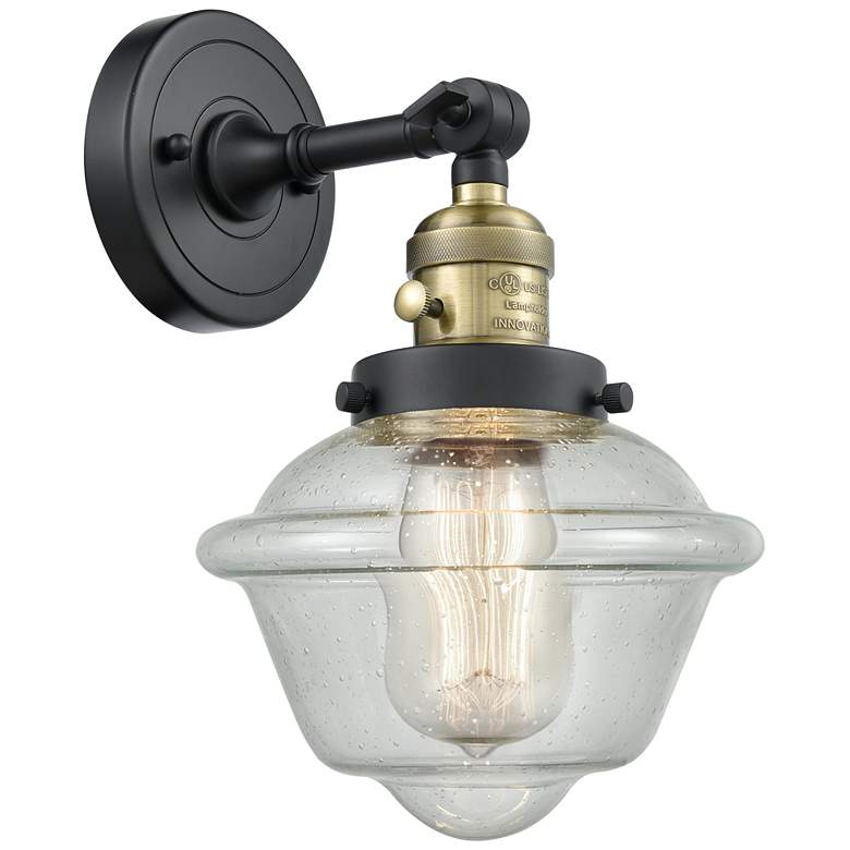 Image 1 Oxford 8" Black Antique Brass Sconce w/ Seedy Shade