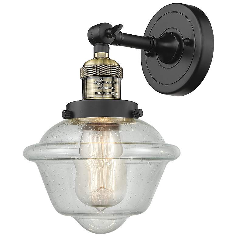 Image 1 Oxford 8" Black Antique Brass Sconce w/ Seedy Shade