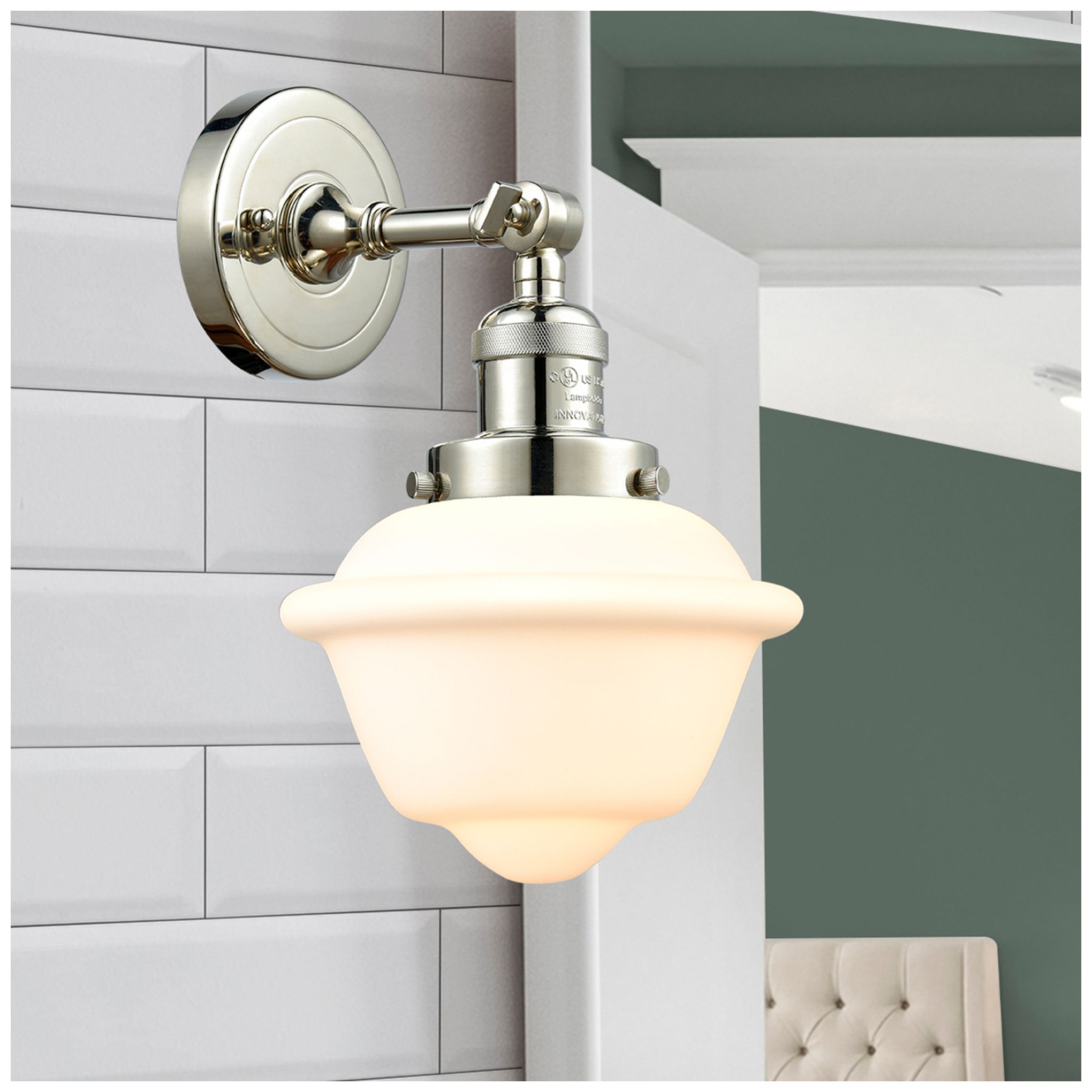 Image 4 Oxford 8" Polished Nickel Sconce w/ Matte White Shade more views
