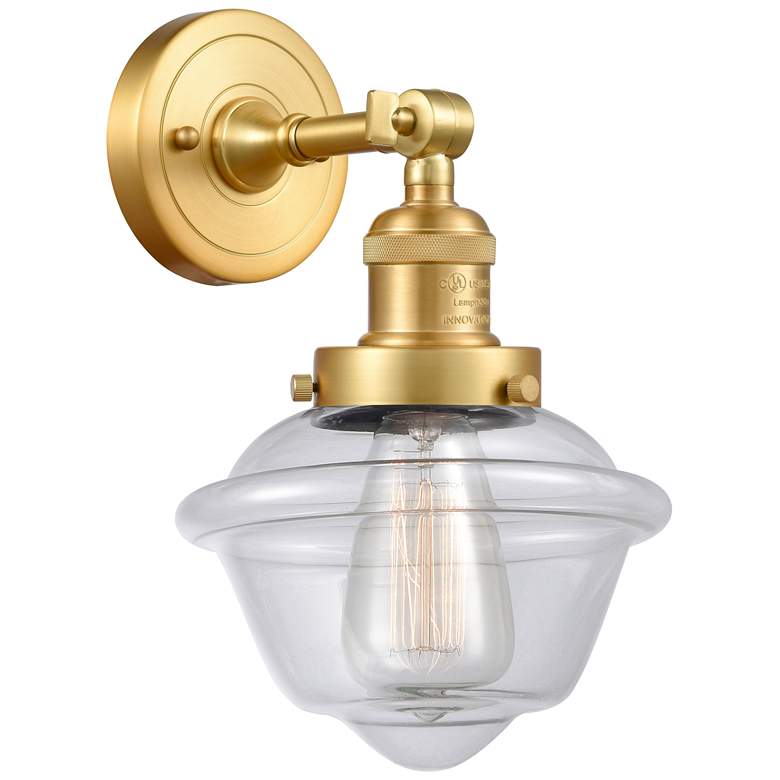 Image 1 Oxford 8" Satin Gold Sconce w/ Clear Shade