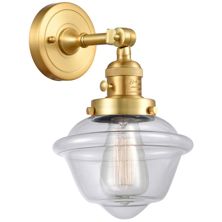 Image 1 Oxford 8" Satin Gold Sconce w/ Clear Shade