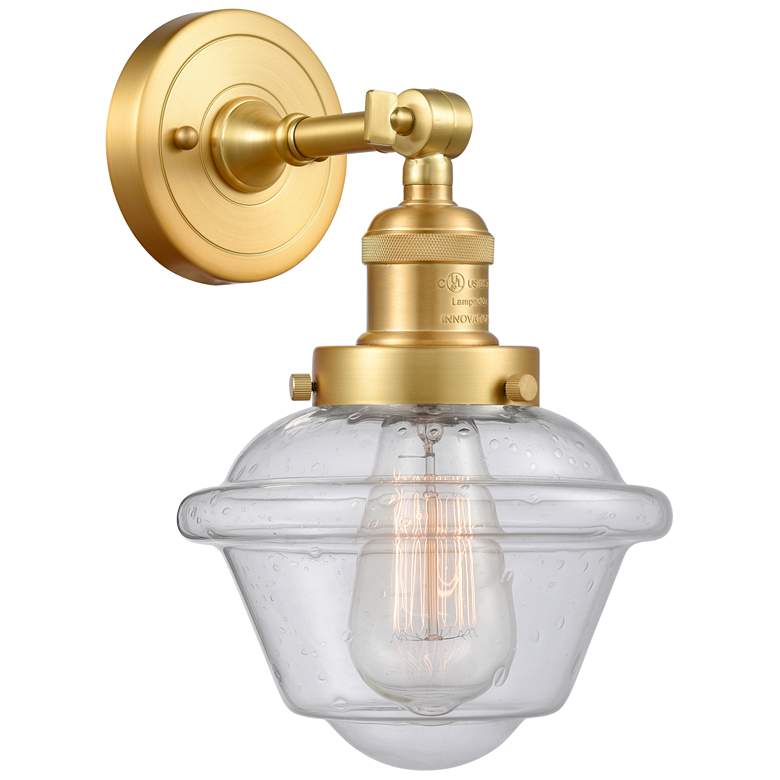 Image 1 Oxford 8" Satin Gold Sconce w/ Seedy Shade