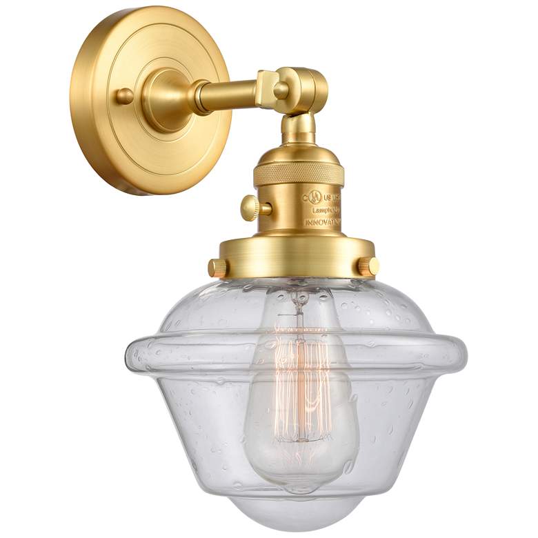 Image 1 Oxford 8" Satin Gold Sconce w/ Seedy Shade