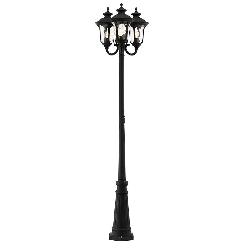 Image 1 Oxford 87" High Textured Black 3-Lantern Outdoor Post Light