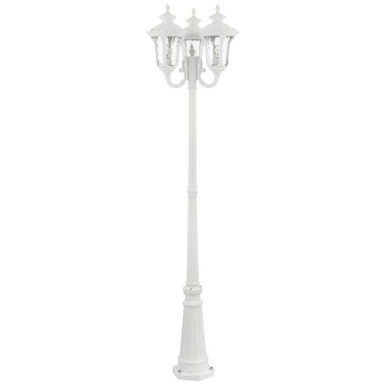 Image 1 Oxford 87 inch High Textured White 3-Lantern Outdoor Post Light