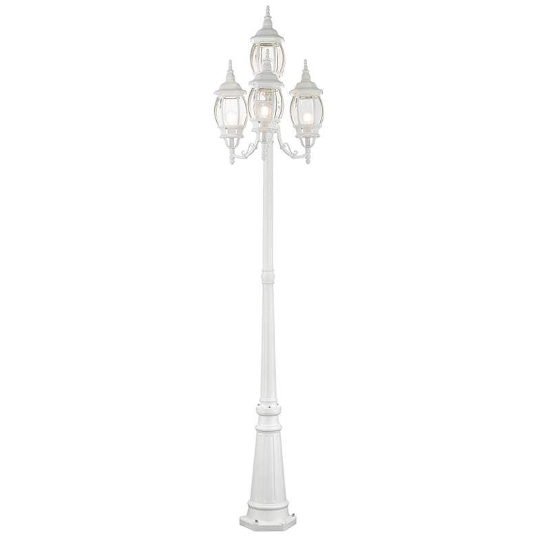 Image 1 Oxford 93" High White 4-Lantern Outdoor Post Light with Base