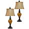 Oxford Set of 2 Espresso Bronze and Amber Glass Table Lamps