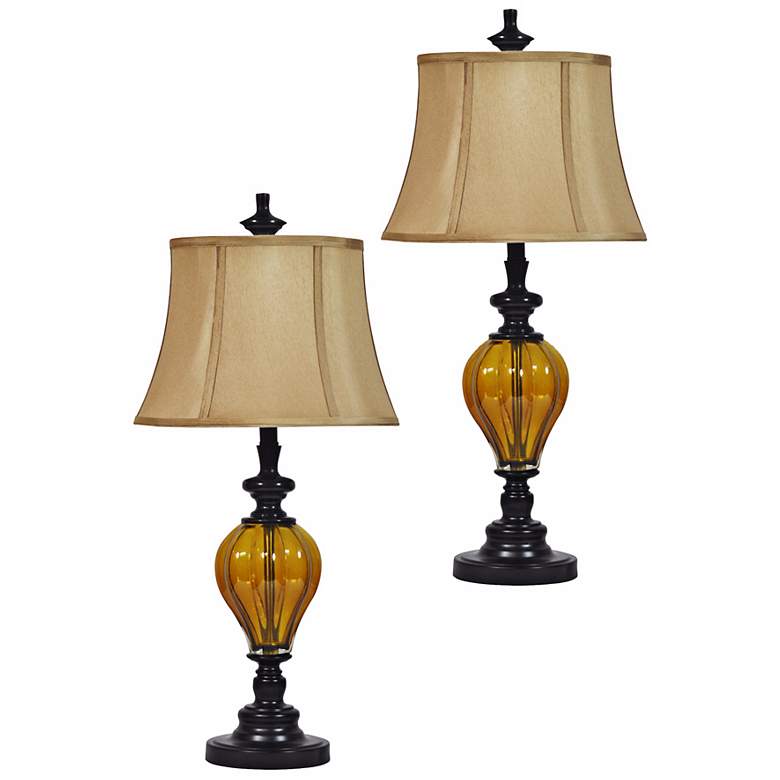 Image 1 Oxford Set of 2 Espresso Bronze and Amber Glass Table Lamps