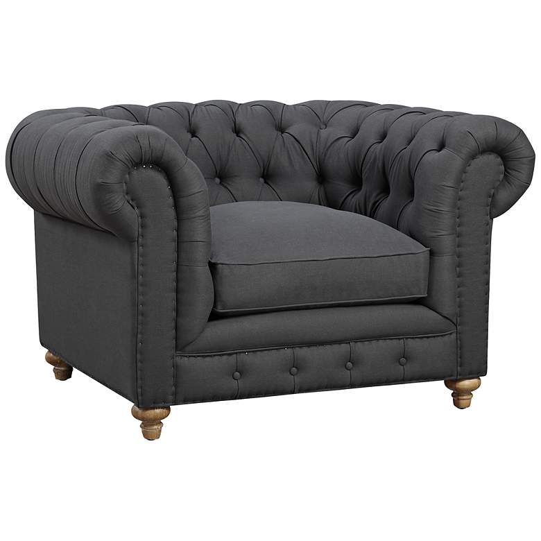 Image 1 Oxford Tufted Gray Linen Armchair