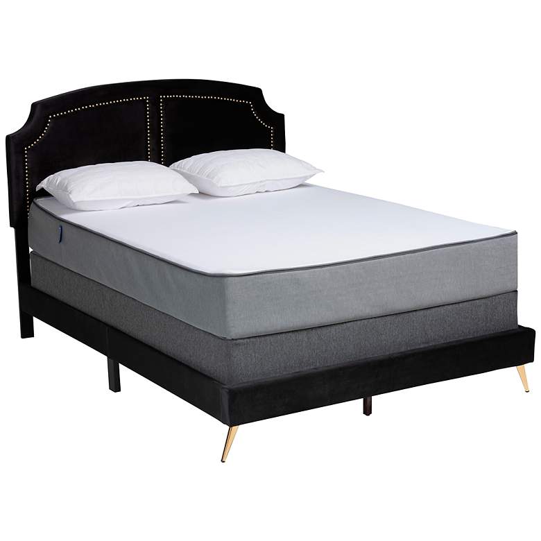 Image 2 Oxley Black Velvet Fabric Queen Size Panel Bed