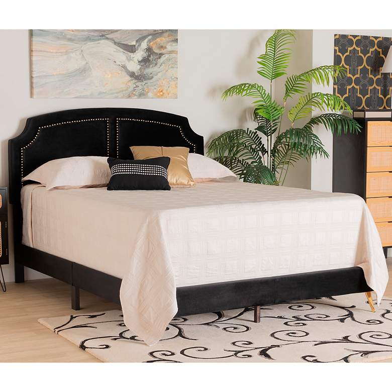 Image 1 Oxley Black Velvet Fabric Queen Size Panel Bed