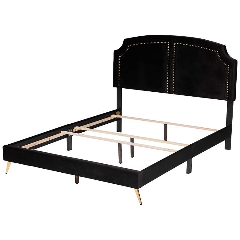 Image 6 Oxley Black Velvet Fabric Queen Size Panel Bed more views