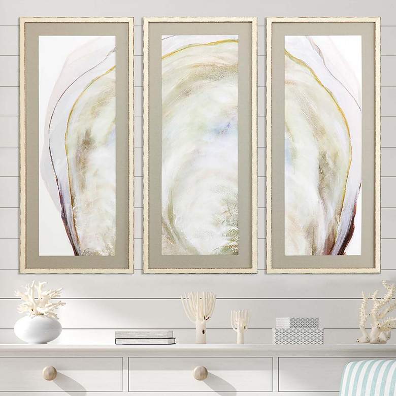 Image 2 Oyster Shell 41 inch High 3-Piece Framed Giclee Wall Art Set