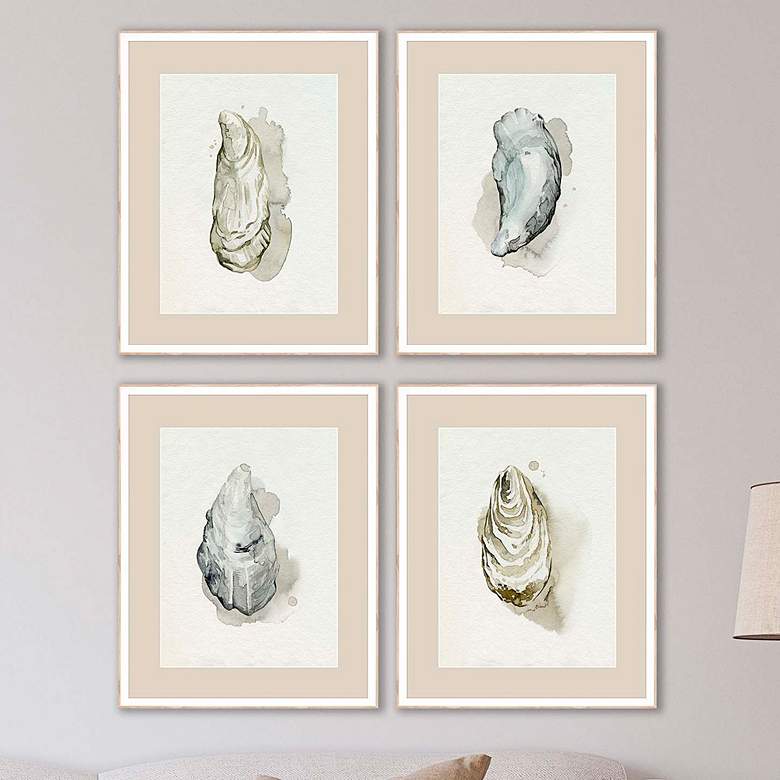 Image 1 Oysters on the Bay 27 inchH 4-Piece Giclee Framed Wall Art Set