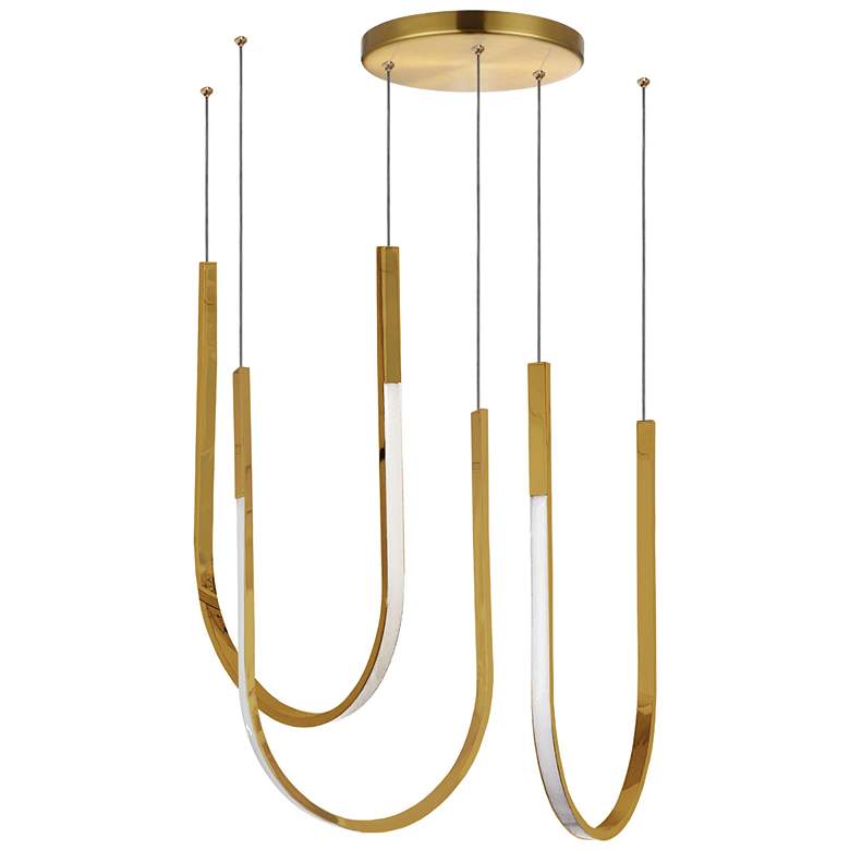 Image 1 Pacari 27"W Aged Brass 54W Horizontal Pendant w/ White Diffuser