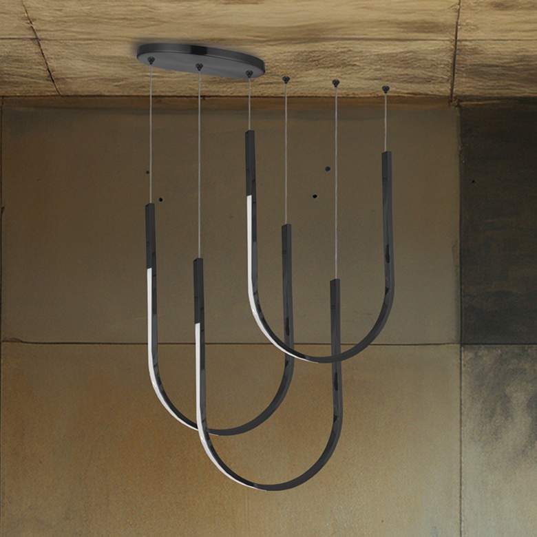 Image 1 Pacari 27"W Matte Black 54W Horizontal Pendant w/ White Diffuser