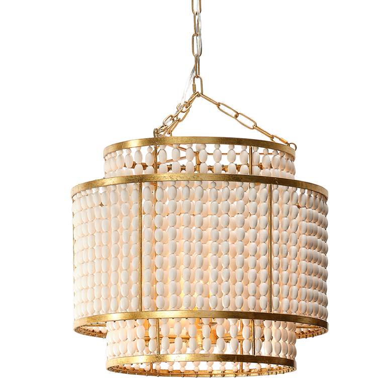 Image 1 Pacific 20 inchW Burnished Gold White Beaded Wood Chandelier
