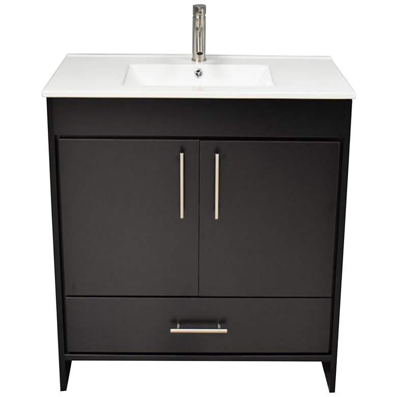 Image 2 Pacific 30 inch Wide Ceramic Top Black 2-Door Single Sink Vanity