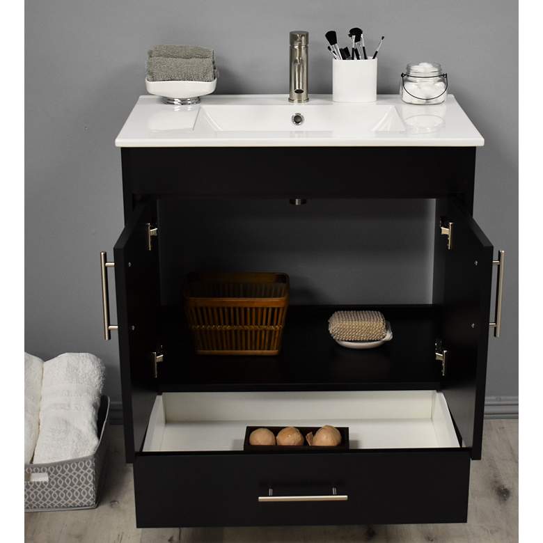 Image 5 Pacific 30 inch Wide Ceramic Top Black 2-Door Single Sink Vanity more views