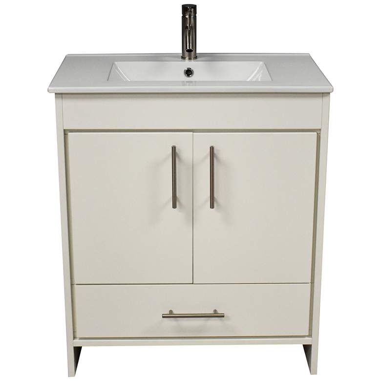 Image 2 Pacific 30 inch Wide Ceramic Top White 2-Door Single Sink Vanity