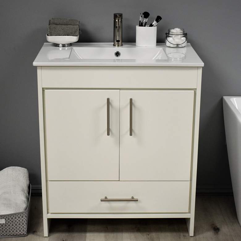 Image 1 Pacific 30 inch Wide Ceramic Top White 2-Door Single Sink Vanity