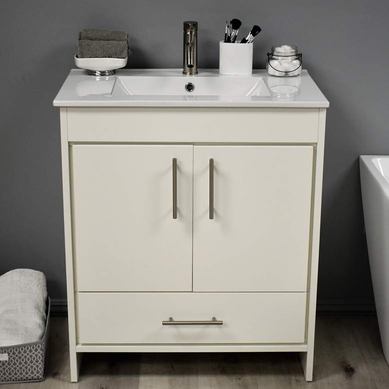 Image 1 Pacific 30" Wide Ceramic Top White 2-Door Single Sink Vanity