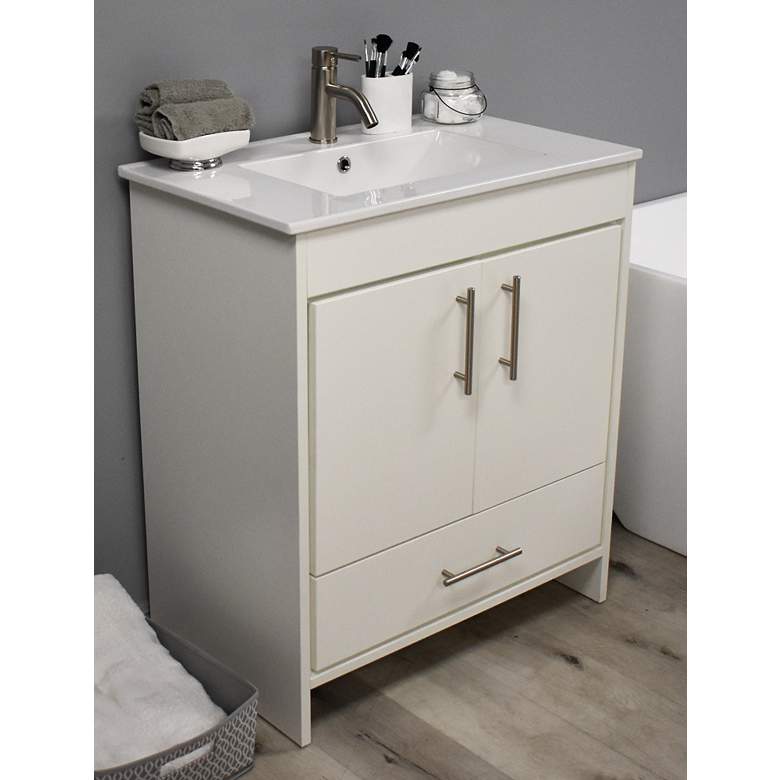 Image 5 Pacific 30 inch Wide Ceramic Top White 2-Door Single Sink Vanity more views