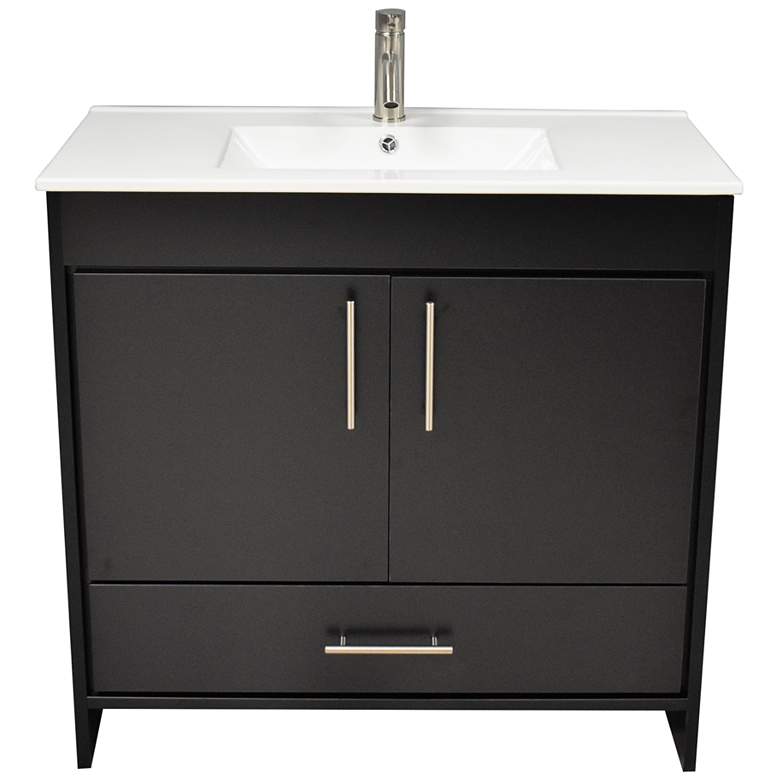 Image 2 Pacific 36 inch Wide Ceramic Top Black 2-Door Single Sink Vanity