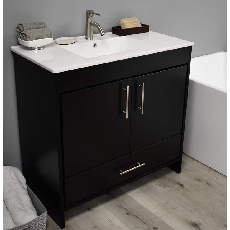 Image 5 Pacific 36 inch Wide Ceramic Top Black 2-Door Single Sink Vanity more views