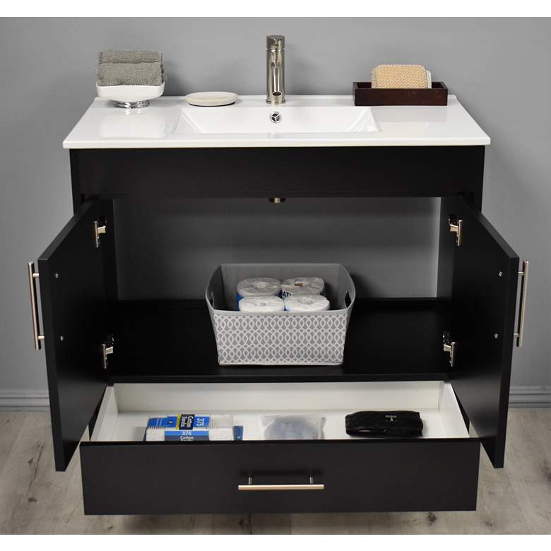 Image 6 Pacific 36" Wide Ceramic Top Black 2-Door Single Sink Vanity more views