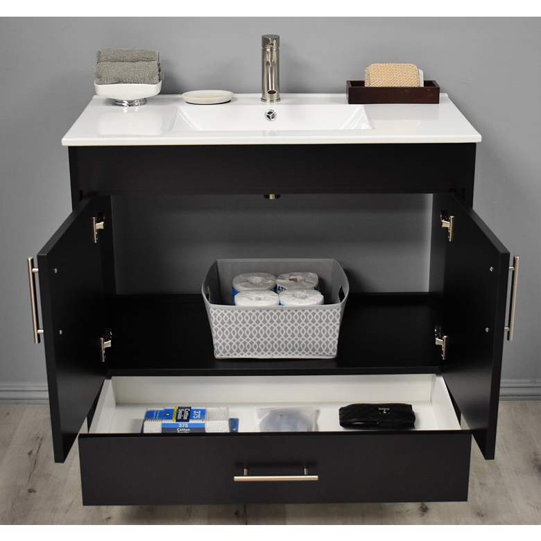 Image 6 Pacific 36 inch Wide Ceramic Top Black 2-Door Single Sink Vanity more views