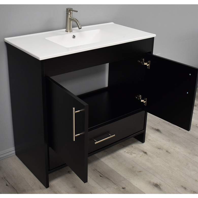 Image 7 Pacific 36 inch Wide Ceramic Top Black 2-Door Single Sink Vanity more views