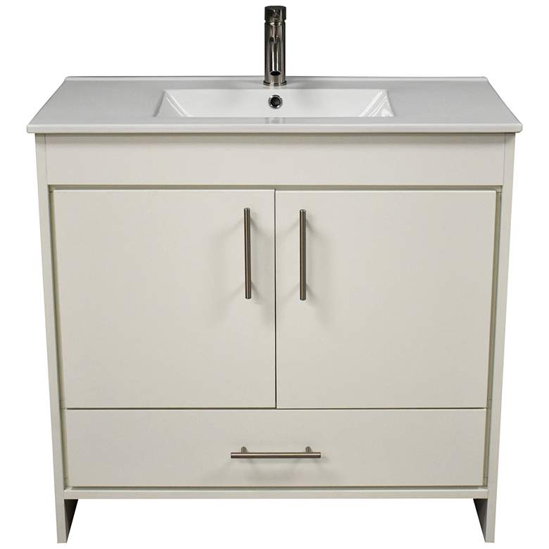 Image 2 Pacific 36 inch Wide Ceramic Top White 2-Door Single Sink Vanity