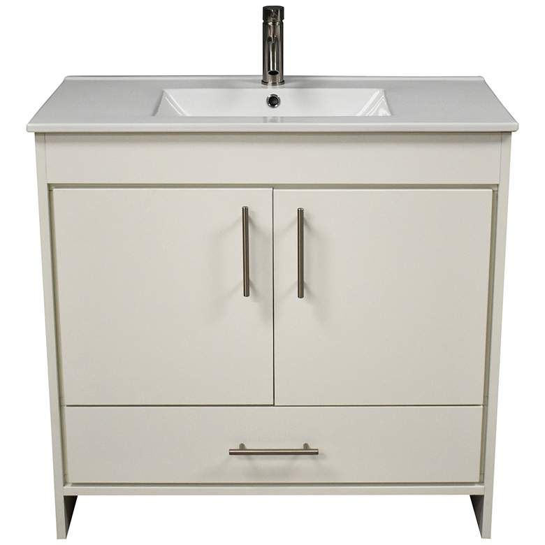 Image 2 Pacific 36" Wide Ceramic Top White 2-Door Single Sink Vanity