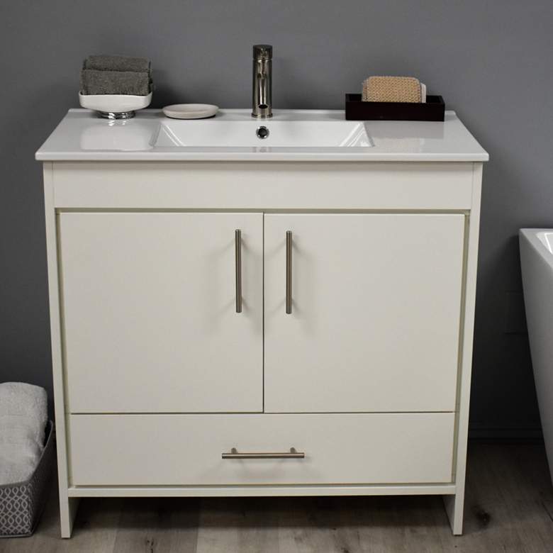 Image 1 Pacific 36 inch Wide Ceramic Top White 2-Door Single Sink Vanity