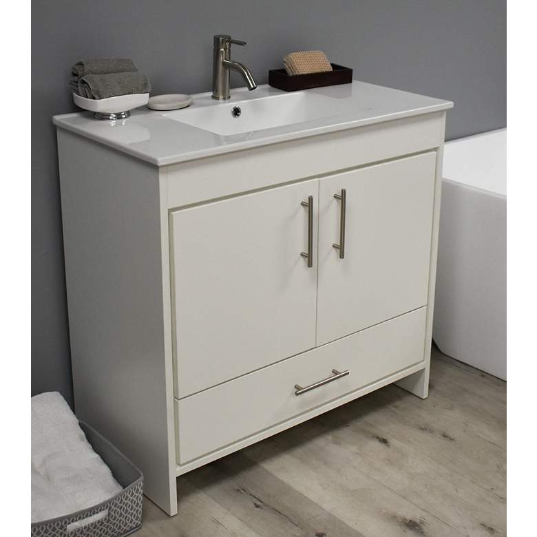 Image 5 Pacific 36 inch Wide Ceramic Top White 2-Door Single Sink Vanity more views