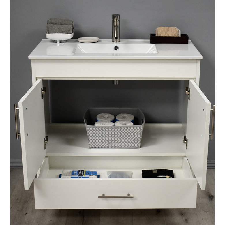 Image 6 Pacific 36 inch Wide Ceramic Top White 2-Door Single Sink Vanity more views