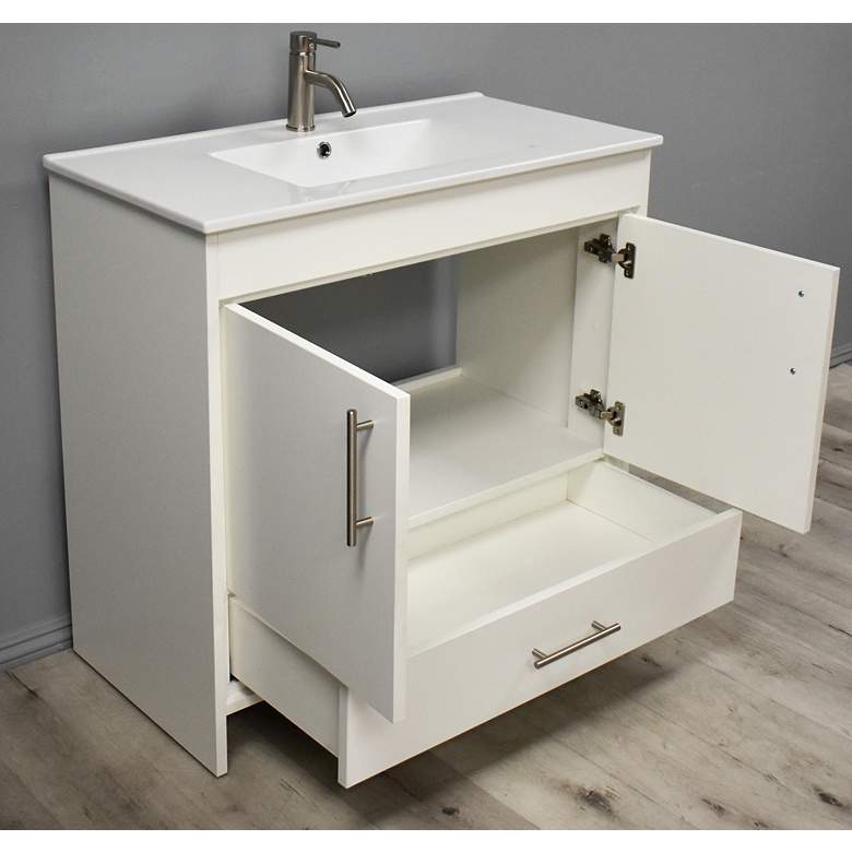 Image 7 Pacific 36 inch Wide Ceramic Top White 2-Door Single Sink Vanity more views